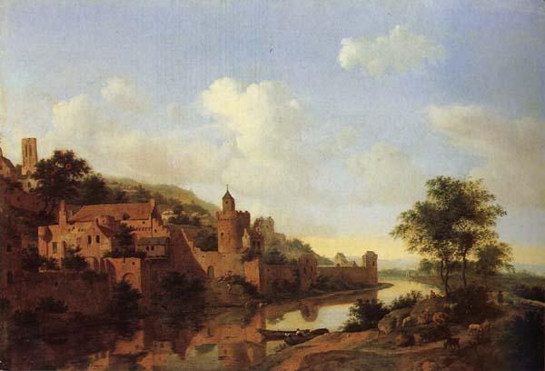 HEYDEN, Jan van der A Fortified Castle on a Riverbank France oil painting art